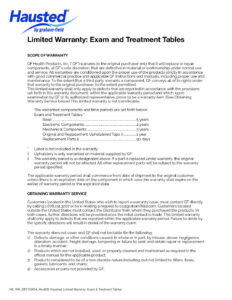 Limited Warranties: Exam and Treatment Tables