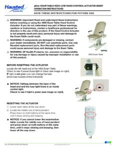 Actuator Reset Instructions – 4600 Powered Exam Table